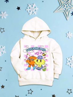 Nusyl - Girls Fleece Warm Graphic Printed Pullover Hoodie - White