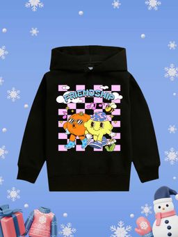 Nusyl - Girls Fleece Warm Graphic Printed Pullover Hoodie - Black