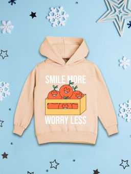 Nusyl - Girls Fleece Graphic Printed Warm Pullover Hoodie - Beige