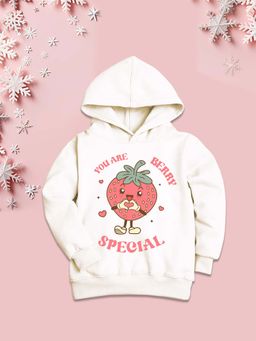 Nusyl - Girls Fleece Graphic Printed Warm Pullover Hoodie - White