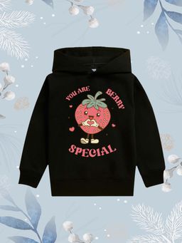 Nusyl - Girls Fleece Graphic Printed Warm Pullover Hoodie - Black