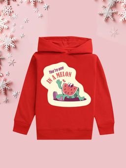 Nusyl - Girls Fleece Graphic Printed Warm Pullover Hoodie - Red