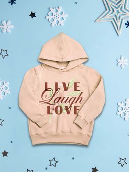 Nusyl - Girls Fleece Typography Warm Pullover Hoodie - Beige