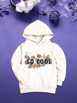 Nusyl - Girls Fleece Floral Printed Warm Pullover Hoodie - White