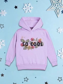 Nusyl - Girls Fleece Floral Printed Warm Pullover Hoodie - Lavender