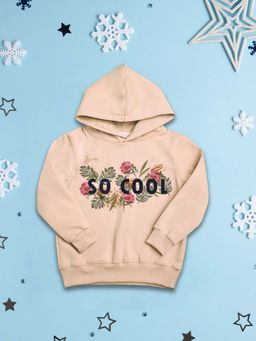 Nusyl - Girls Fleece Floral Printed Warm Pullover Hoodie - Beige