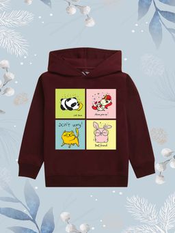 Nusyl - Girls Fleece Graphic Printed Warm Pullover Hoodie - Burgundy