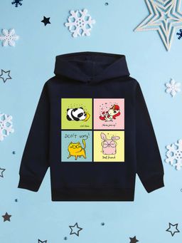 Nusyl - Girls Fleece Graphic Printed Warm Pullover Hoodie - Navy Blue