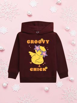 Nusyl - Girls Fleece Graphic Printed Warm Pullover Hoodie - Burgundy