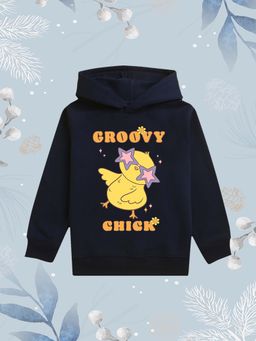 Nusyl - Girls Fleece Graphic Printed Warm Pullover Hoodie - Navy Blue