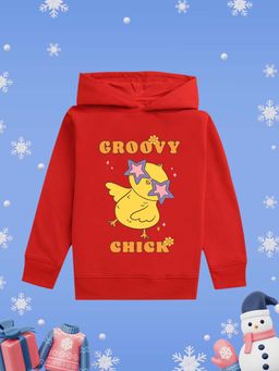 Nusyl - Girls Fleece Graphic Printed Warm Pullover Hoodie - Red