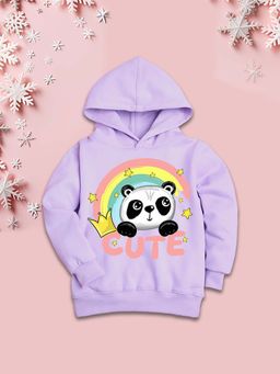 Nusyl - Girls Fleece Graphic Printed Warm Pullover Hoodie - Lavender