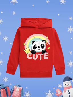 Nusyl - Girls Fleece Graphic Printed Warm Pullover Hoodie - Red