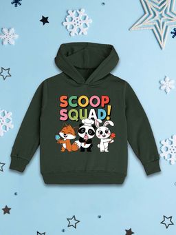 Nusyl - Girls Fleece Graphic Printed Warm Pullover Hoodie - Olive