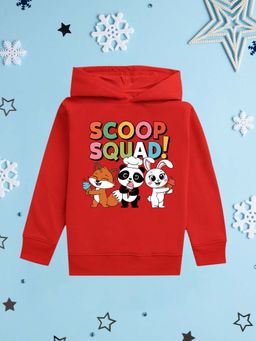 Nusyl - Girls Fleece Graphic Printed Warm Pullover Hoodie - Red