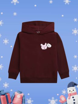 Nusyl - Girls Fleece Printed Warm Pullover Hoodie - Burgundy