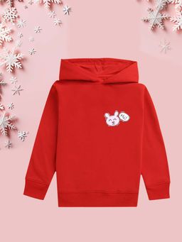 Nusyl - Girls Fleece Printed Warm Pullover Hoodie - Red