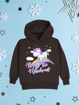 Nusyl - Girls Fleece Graphic Printed Warm Pullover Hoodie - Dark Brown
