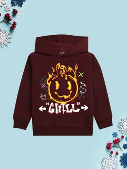 Nusyl - Girls Fleece Warm Graphic Printed Pullover Hoodie - Burgundy