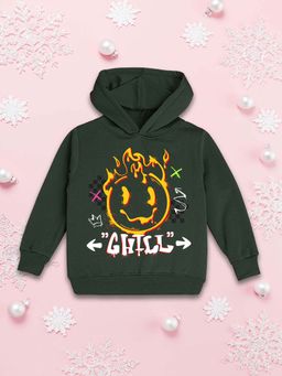 Nusyl - Girls Fleece Warm Graphic Printed Pullover Hoodie - Olive