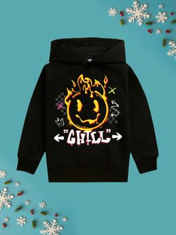 Nusyl - Girls Fleece Warm Graphic Printed Pullover Hoodie - Black
