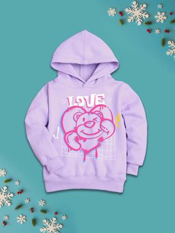 Nusyl - Girls Fleece Warm Graphic Printed Pullover Hoodie - Lavender