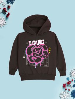 Nusyl - Girls Fleece Warm Graphic Printed Pullover Hoodie - Brown