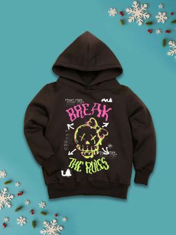 Nusyl - Girls Fleece Warm Typography Pullover Hoodie - Brown