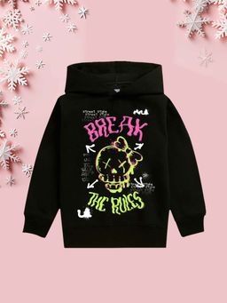 Nusyl - Girls Fleece Warm Typography Pullover Hoodie - Black