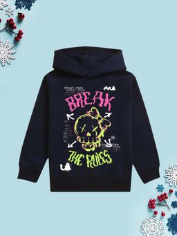 Nusyl - Girls Fleece Warm Typography Pullover Hoodie - Navy Blue