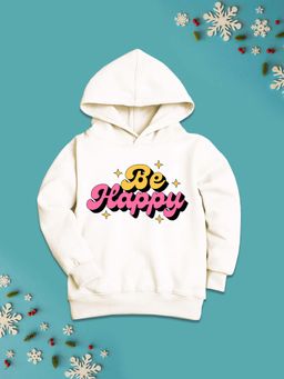 Nusyl - Girls Fleece Warm Typography Pullover Hoodie - White