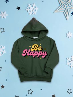 Nusyl - Girls Fleece Warm Typography Pullover Hoodie - Olive
