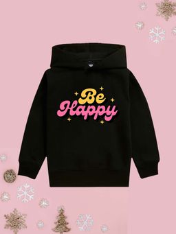 Nusyl - Girls Fleece Warm Typography Pullover Hoodie - Black