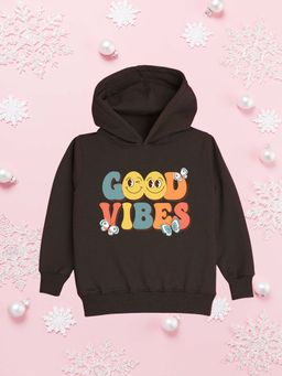 Nusyl - Girls Fleece Warm Typography Pullover Hoodie - Brown