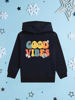 Nusyl - Girls Fleece Warm Typography Pullover Hoodie - Navy Blue