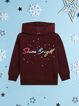 Nusyl - Girls Fleece Warm Typography Pullover Hoodie - Burgundy