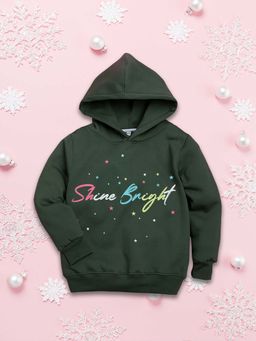 Nusyl - Girls Fleece Warm Typography Pullover Hoodie - Olive