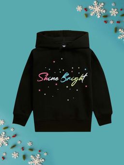 Nusyl - Girls Fleece Warm Typography Pullover Hoodie - Black