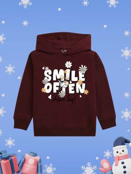 Nusyl - Girls Fleece Warm Typography Pullover Hoodie - Burgundy