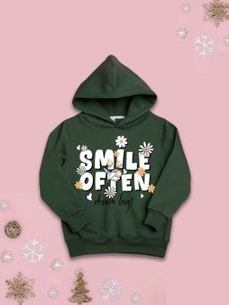 Nusyl - Girls Fleece Warm Typography Pullover Hoodie - Olive