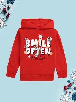 Nusyl - Girls Fleece Warm Typography Pullover Hoodie - Red