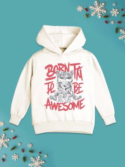 Nusyl - Girls Fleece Warm Graphic Printed Pullover Hoodie - White