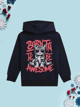 Nusyl - Girls Fleece Warm Graphic Printed Pullover Hoodie - Navy Blue