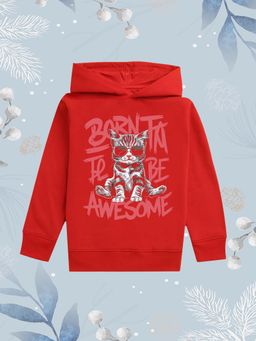 Nusyl - Girls Fleece Warm Graphic Printed Pullover Hoodie - Red