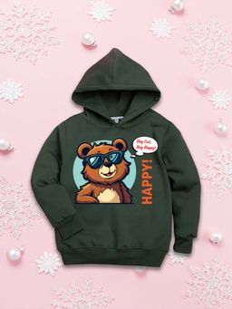 Nusyl - Girls Fleece Graphic Printed Warm Pullover Hoodie - Olive