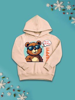 Nusyl - Girls Fleece Graphic Printed Warm Pullover Hoodie - Beige