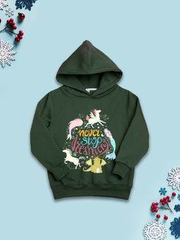 Nusyl - Girls Fleece Graphic Printed Warm Pullover Hoodie - Olive