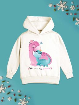 Nusyl - Girls Fleece Graphic Printed Warm Pullover Hoodie - White