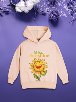 Nusyl - Girls Fleece Graphic Printed Warm Pullover Hoodie - Beige