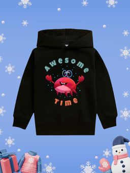 Nusyl - Girls Fleece Graphic Printed Warm Pullover Hoodie - Black